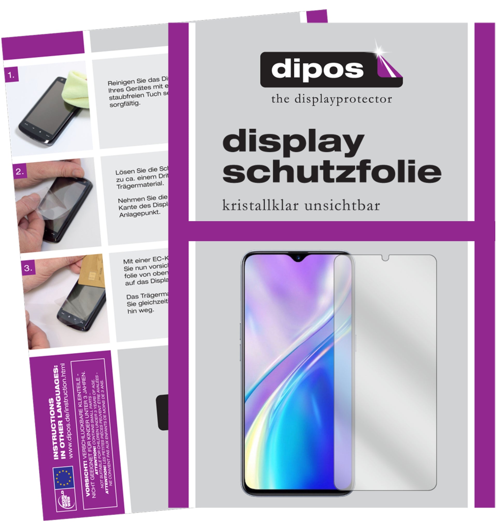 Klare Displayschutzfolie von dipos passend für Oppo Realme XT, präziser Zuschnitt und blasenfrei montiert