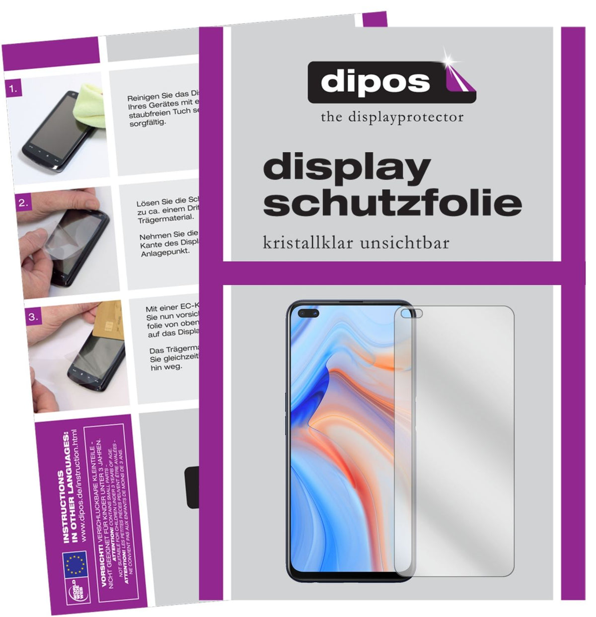 Klare Displayschutzfolie von dipos passend für Oppo Reno4 Z 5G, präziser Zuschnitt und blasenfrei montiert