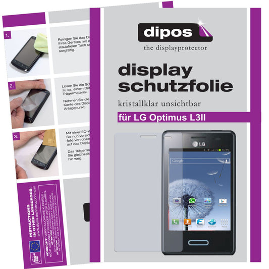 Klare Displayschutzfolie von dipos passend für Optimus L3 II LG, präziser Zuschnitt und blasenfrei montiert