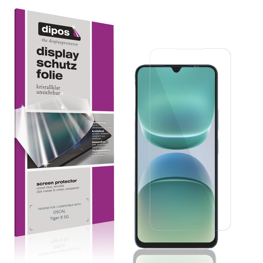 Klare Displayschutzfolie von dipos passend für OSCAL Tiger 8 5G, präziser Zuschnitt und blasenfrei montiert