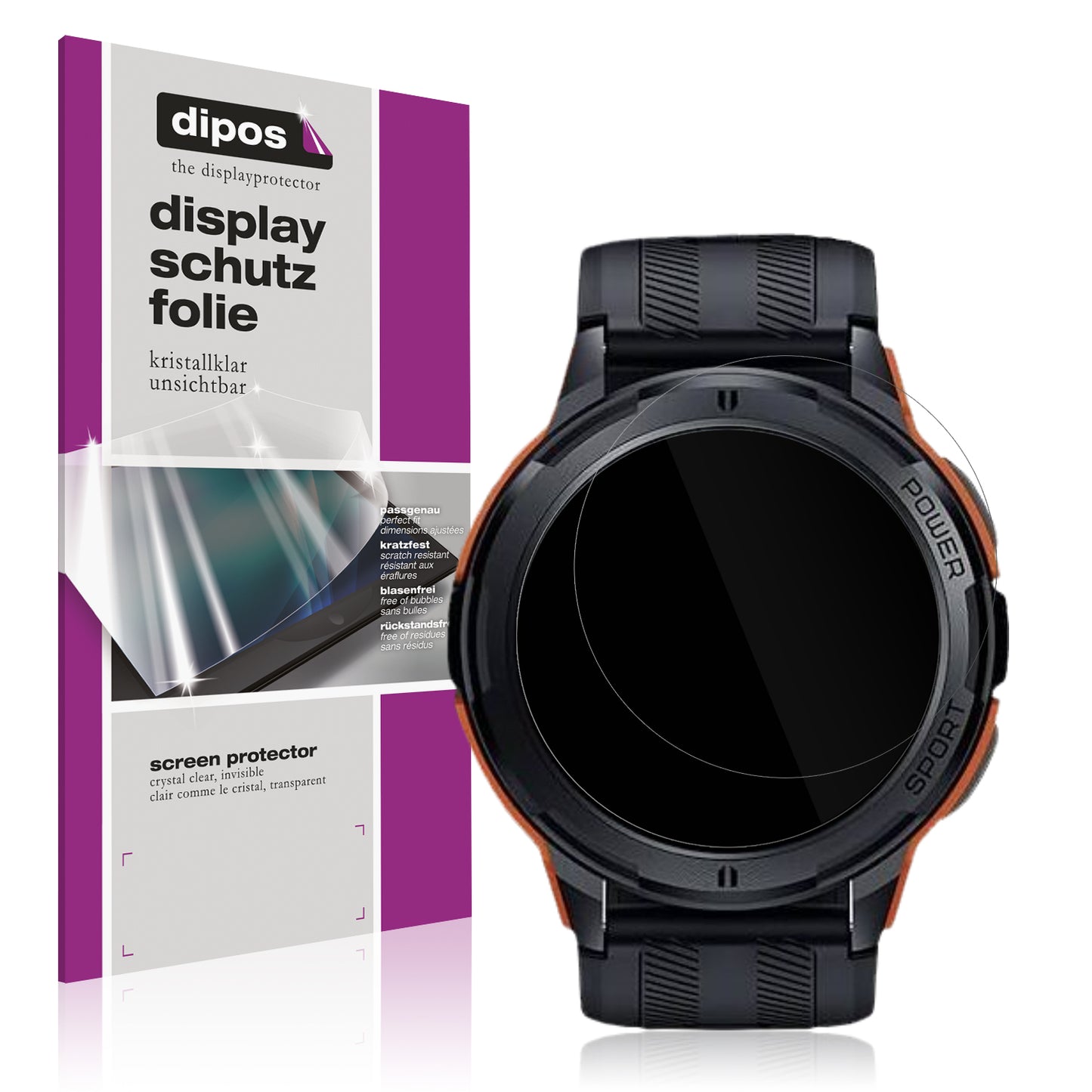 Klare Displayschutzfolie von dipos passend für Oukitel BT10 / BT103 Smartwatch, präziser Zuschnitt und blasenfrei montiert