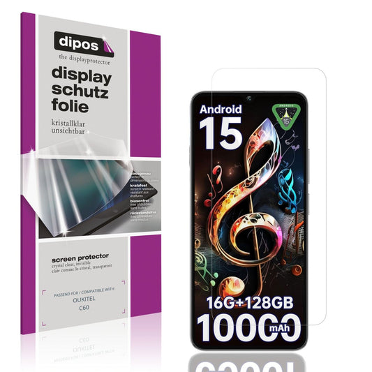 Klare Displayschutzfolie von dipos passend für OUKITEL C60, präziser Zuschnitt und blasenfrei montiert