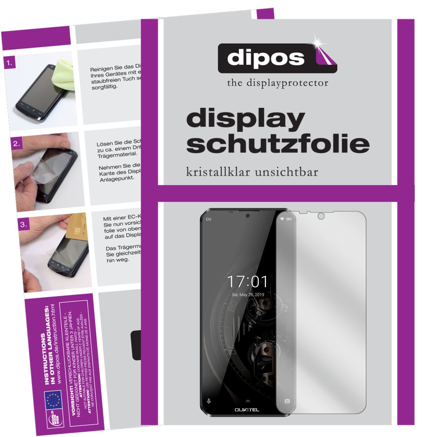 Klare Displayschutzfolie von dipos passend für Oukitel K12, präziser Zuschnitt und blasenfrei montiert