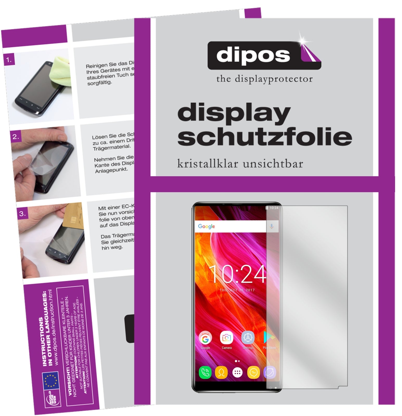 Klare Displayschutzfolie von dipos passend für Oukitel Mix 2, präziser Zuschnitt und blasenfrei montiert