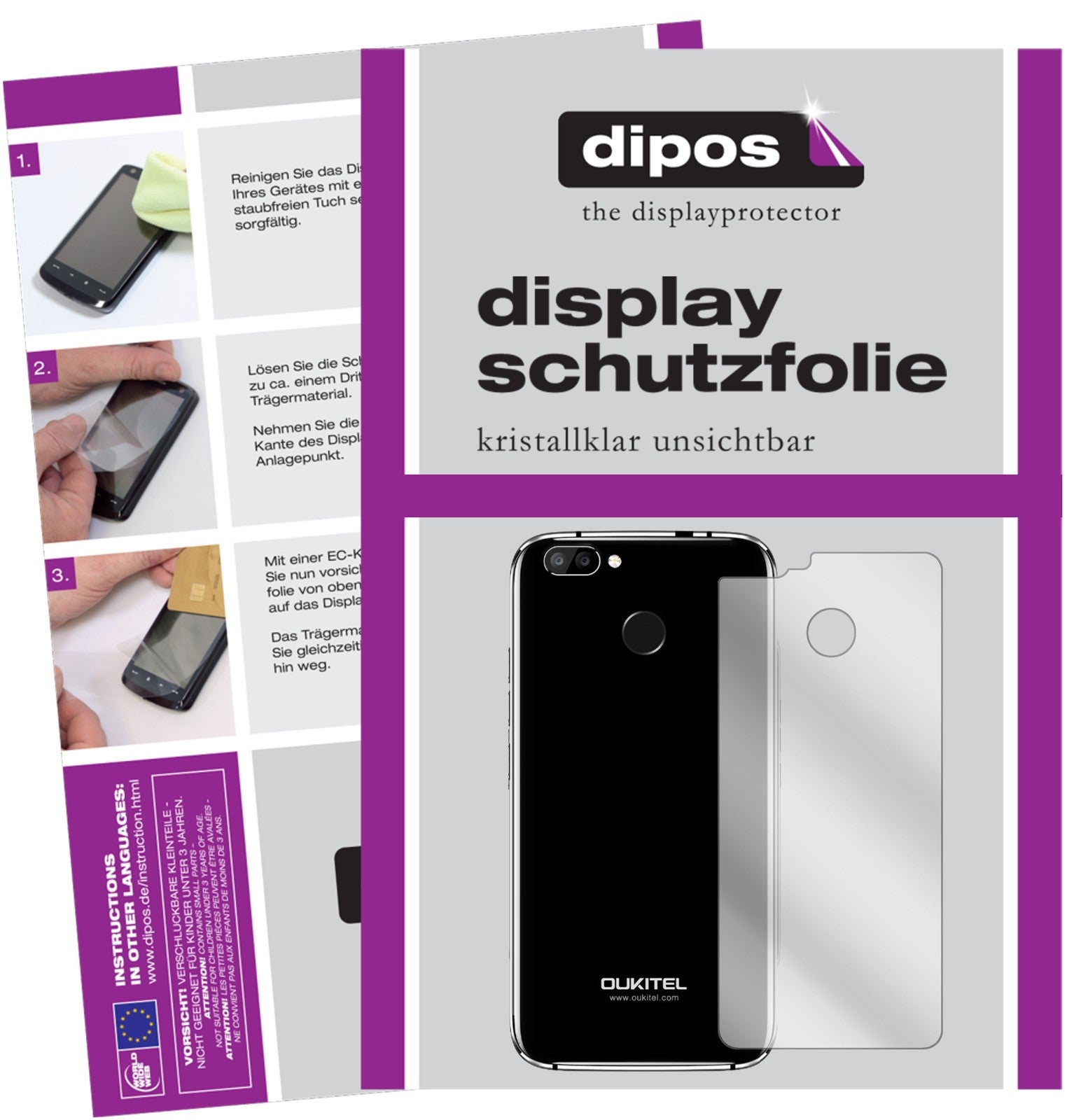 Klare Displayschutzfolie von dipos passend für Oukitel U22 Rückseite, präziser Zuschnitt und blasenfrei montiert