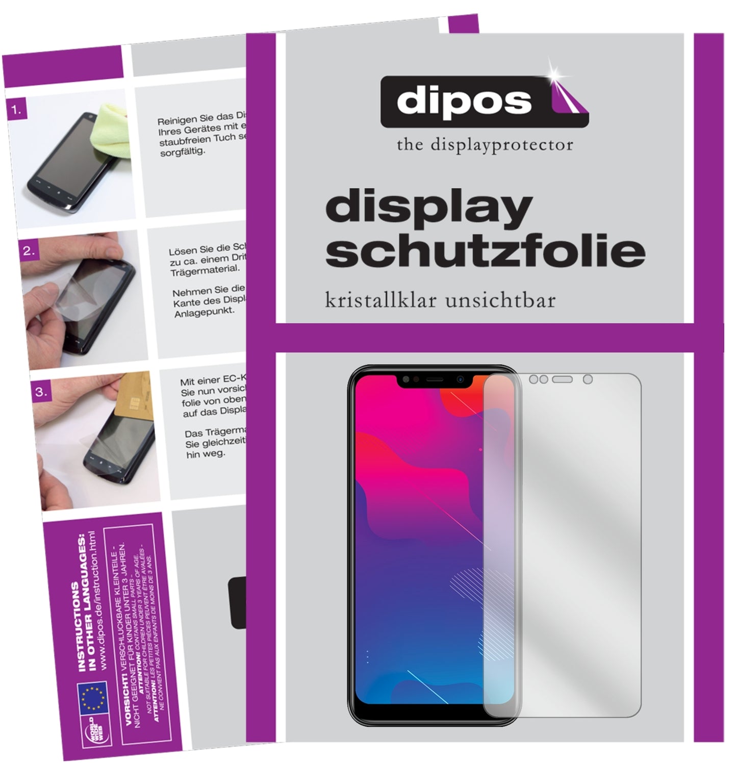 Klare Displayschutzfolie von dipos passend für Panasonic Eluga Z1 Pro, präziser Zuschnitt und blasenfrei montiert