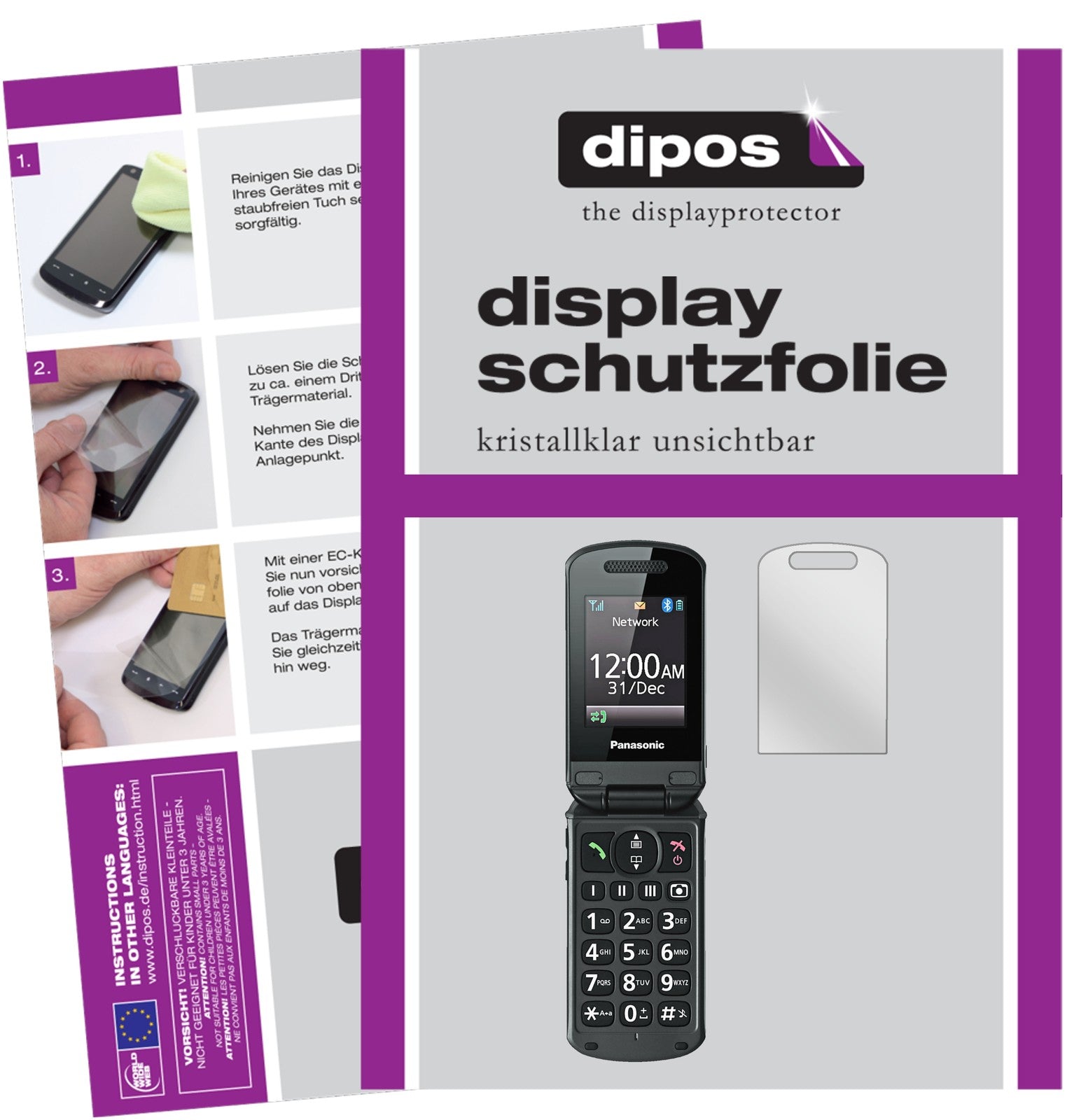Klare Displayschutzfolie von dipos passend für Panasonic KX-TU329, präziser Zuschnitt und blasenfrei montiert