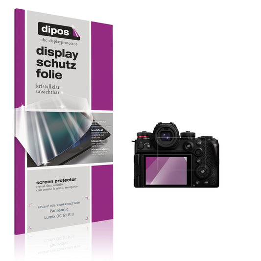 Klare Displayschutzfolie von dipos passend für Panasonic Lumix DC S1 R II, präziser Zuschnitt und blasenfrei montiert