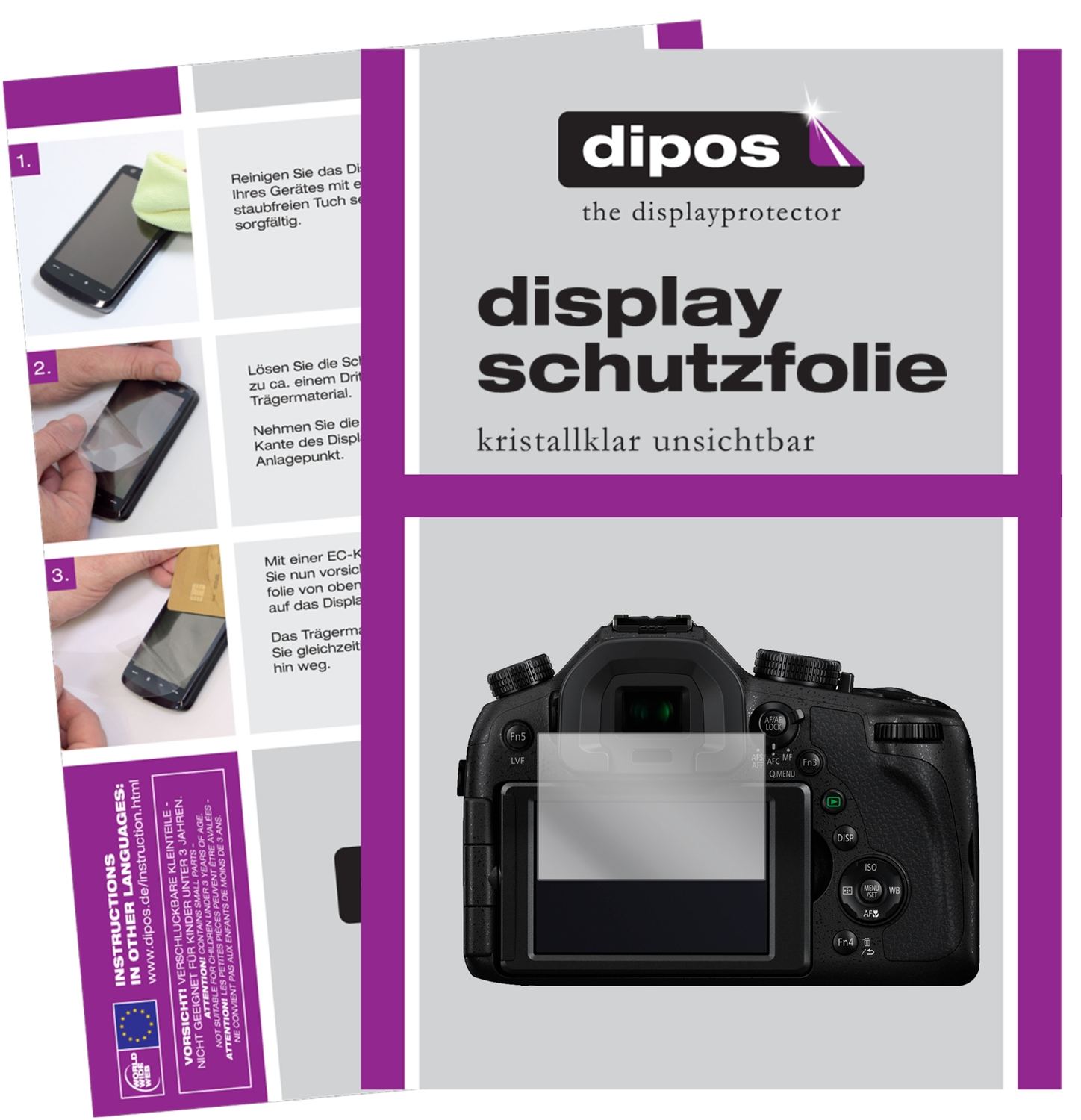 Klare Displayschutzfolie von dipos passend für Panasonic LUMIX DMC-FZ1000EG, präziser Zuschnitt und blasenfrei montiert