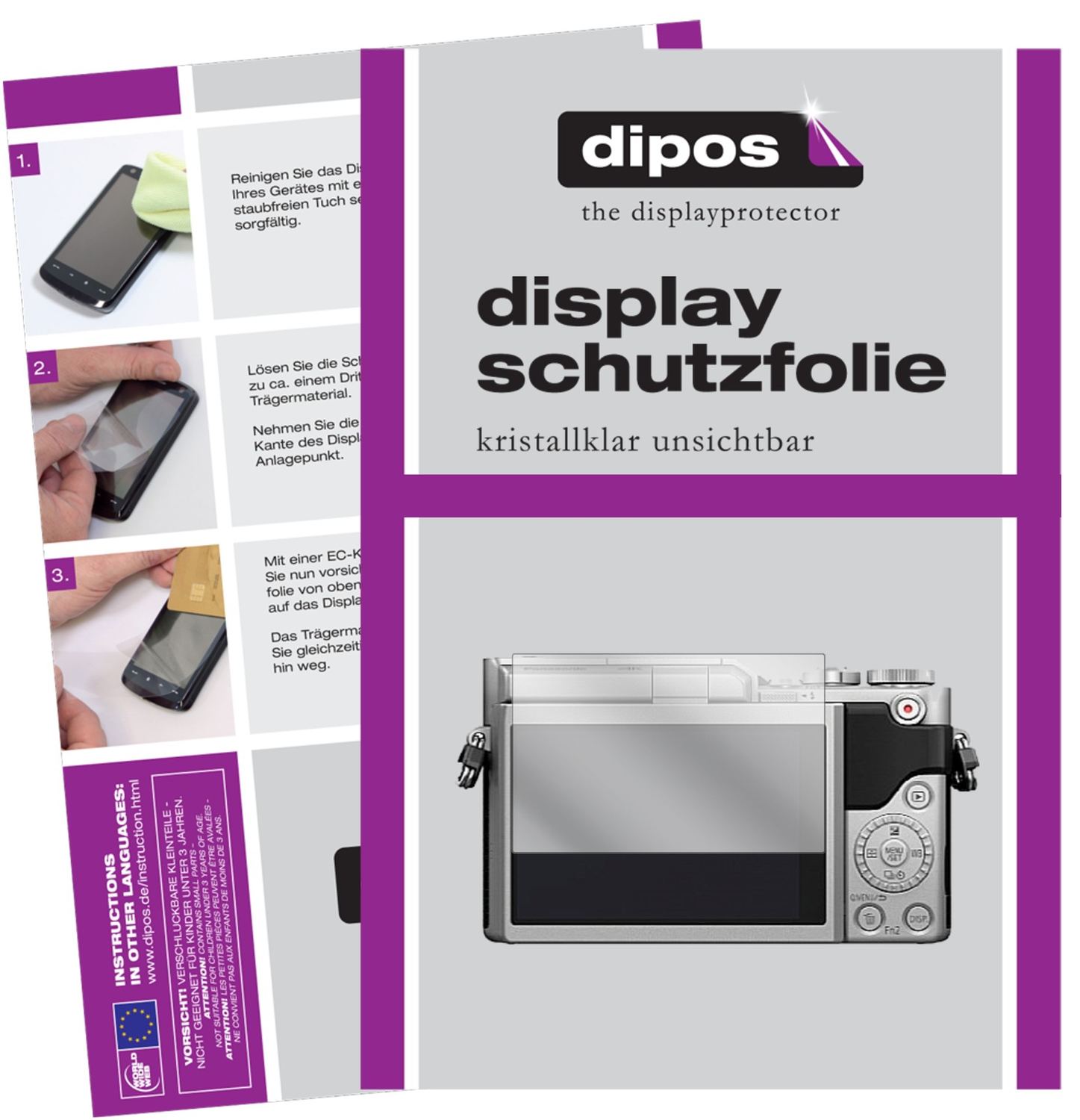 Klare Displayschutzfolie von dipos passend für Panasonic Lumix DMC-GX800, präziser Zuschnitt und blasenfrei montiert