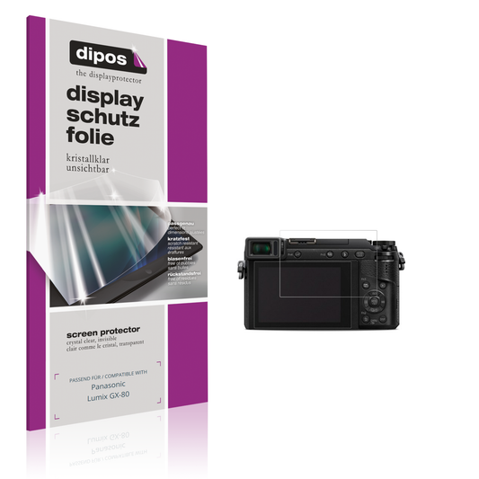 Klare Displayschutzfolie von dipos passend für Panasonic Lumix GX-80, präziser Zuschnitt und blasenfrei montiert