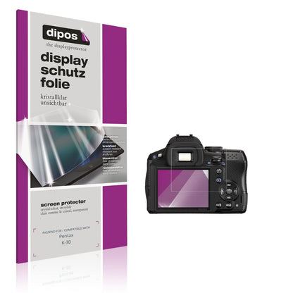 Klare Displayschutzfolie von dipos passend für Pentax K-30, präziser Zuschnitt und blasenfrei montiert