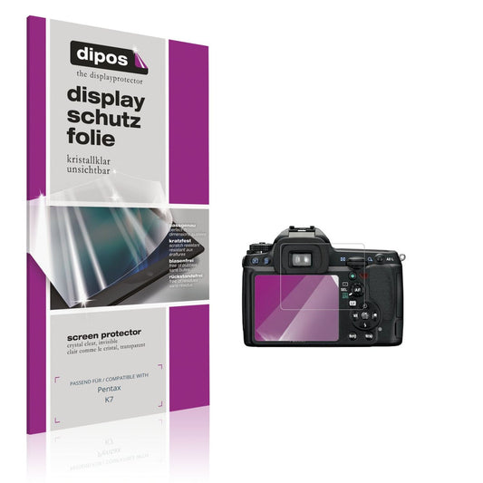Klare Displayschutzfolie von dipos passend für Pentax K7, präziser Zuschnitt und blasenfrei montiert