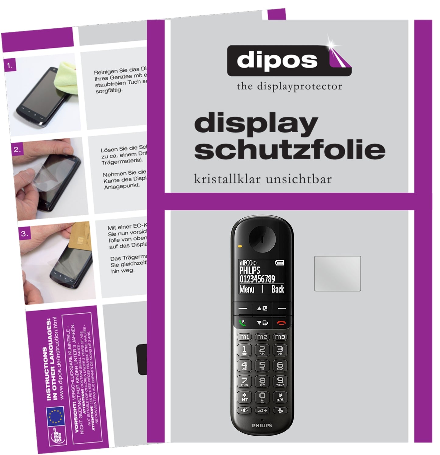 Klare Displayschutzfolie von dipos passend für Philips XL495, präziser Zuschnitt und blasenfrei montiert