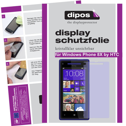 Klare Displayschutzfolie von dipos passend für Phone 8x by HTC Windows, präziser Zuschnitt und blasenfrei montiert