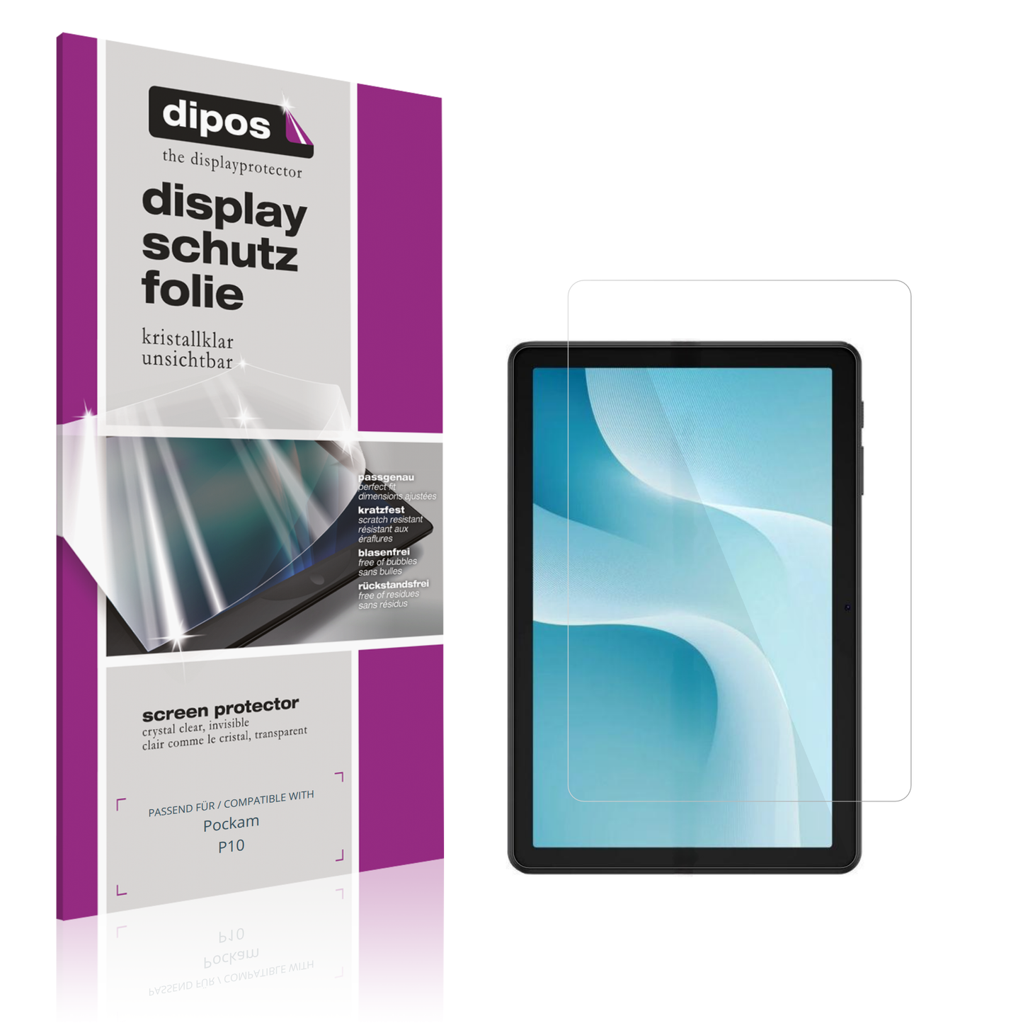 Klare Displayschutzfolie von dipos passend für Pockam P10, präziser Zuschnitt und blasenfrei montiert