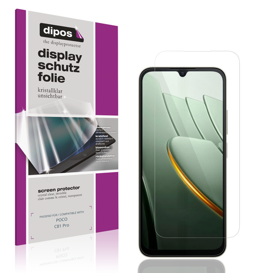 Klare Displayschutzfolie von dipos passend für POCO C81 Pro, präziser Zuschnitt und blasenfrei montiert