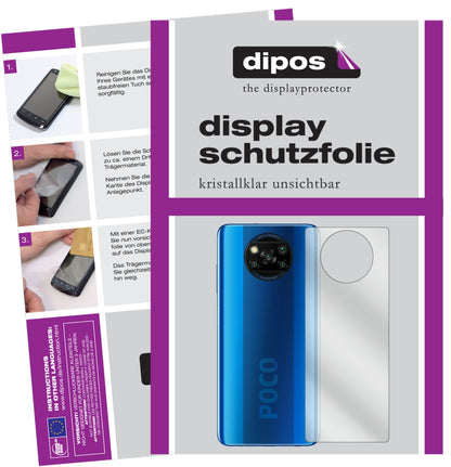 Klare Displayschutzfolie von dipos passend für Poco X3 NFC Rückseite, präziser Zuschnitt und blasenfrei montiert