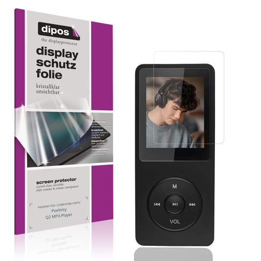 Klare Displayschutzfolie von dipos passend für Poeloisy Q2 MP3-Player, präziser Zuschnitt und blasenfrei montiert