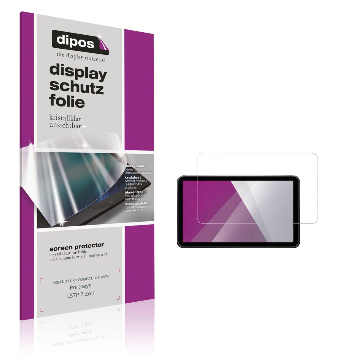 Klare Displayschutzfolie von dipos passend für Portkeys LS7P 7 Zoll, präziser Zuschnitt und blasenfrei montiert
