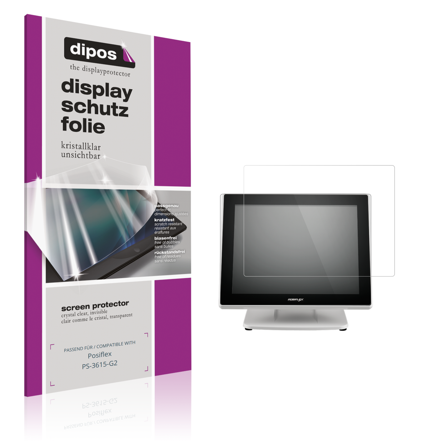 Klare Displayschutzfolie von dipos passend für Posiflex PS-3615-G2, präziser Zuschnitt und blasenfrei montiert
