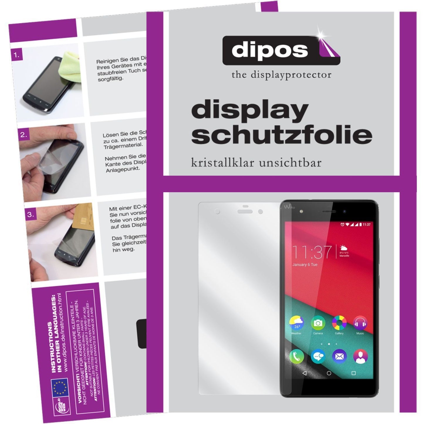 Klare Displayschutzfolie von dipos passend für Pulp Wiko, präziser Zuschnitt und blasenfrei montiert