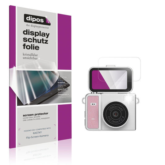 Klare Displayschutzfolie von dipos passend für RASTKY Flip-Screen-Kamera, präziser Zuschnitt und blasenfrei montiert