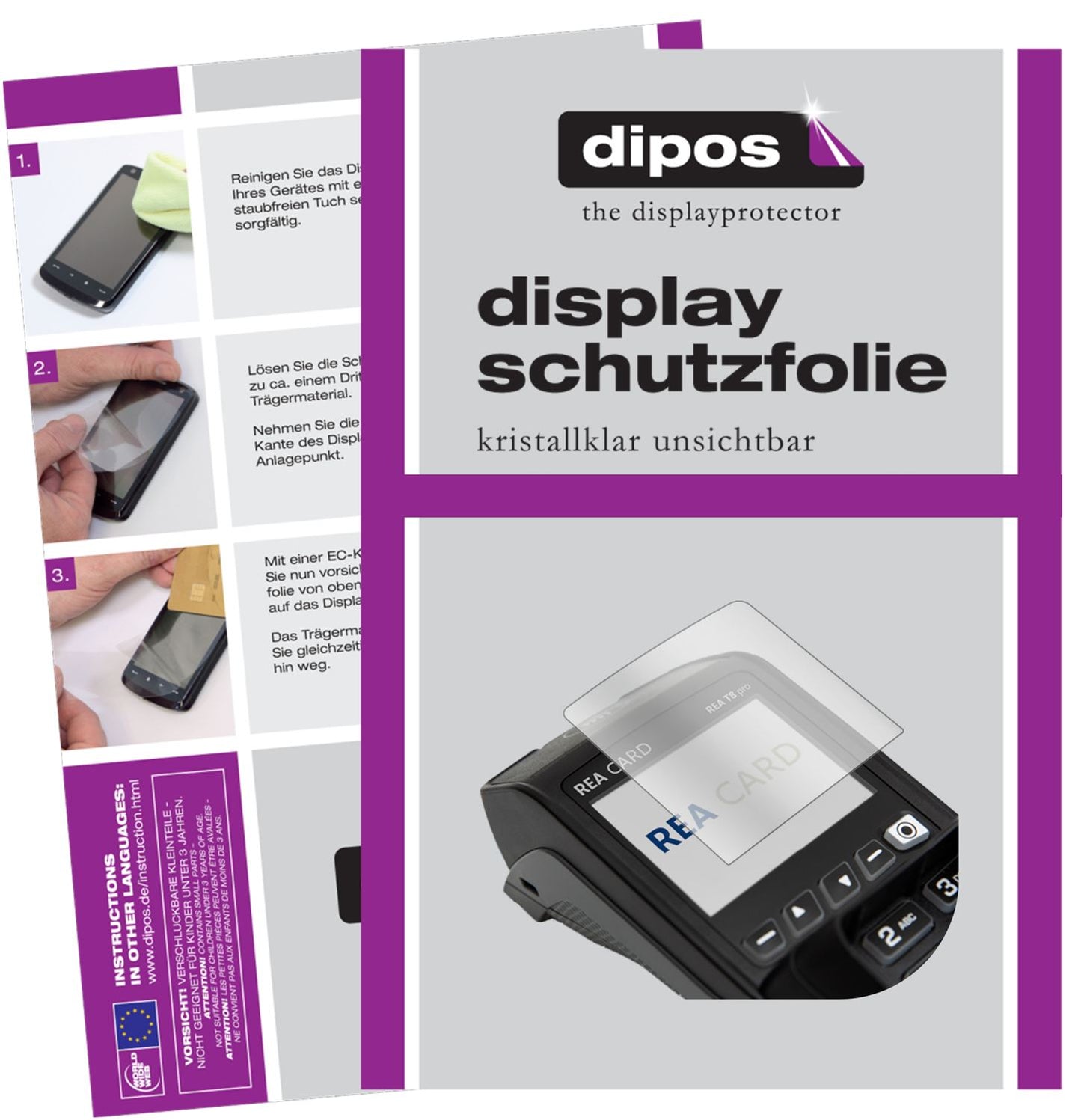 Klare Displayschutzfolie von dipos passend für REA CARD T8 pro Terminal, präziser Zuschnitt und blasenfrei montiert