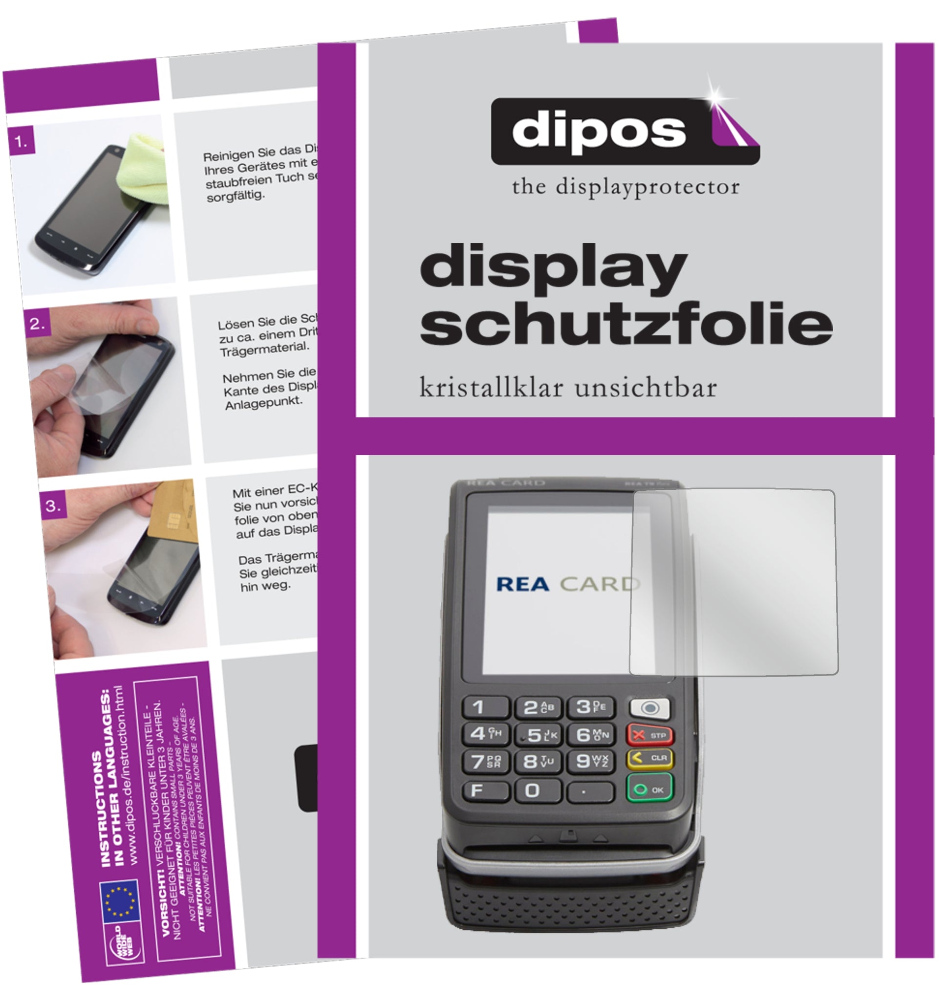 Klare Displayschutzfolie von dipos passend für REA CARD T9 flex Terminal, präziser Zuschnitt und blasenfrei montiert