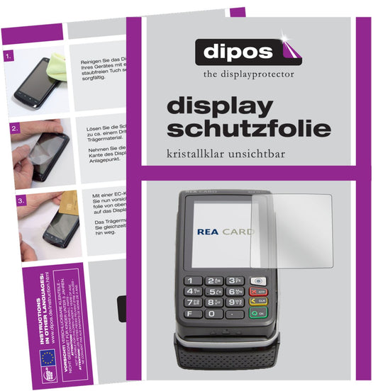Klare Displayschutzfolie von dipos passend für REA CARD T9 flex Terminal, präziser Zuschnitt und blasenfrei montiert