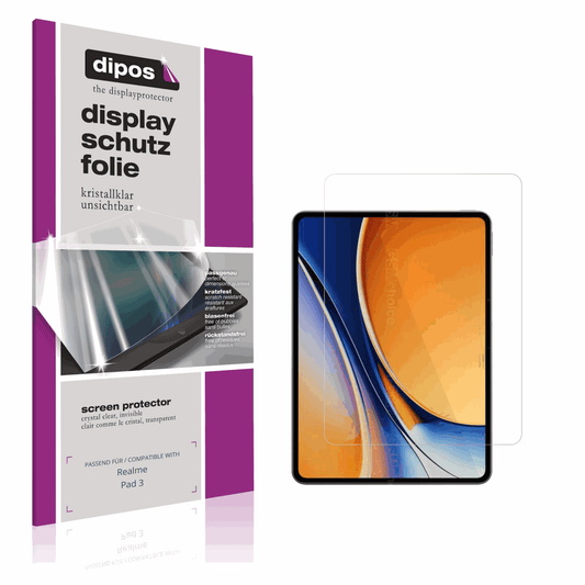 Klare Displayschutzfolie von dipos passend für Realme Pad 3, präziser Zuschnitt und blasenfrei montiert