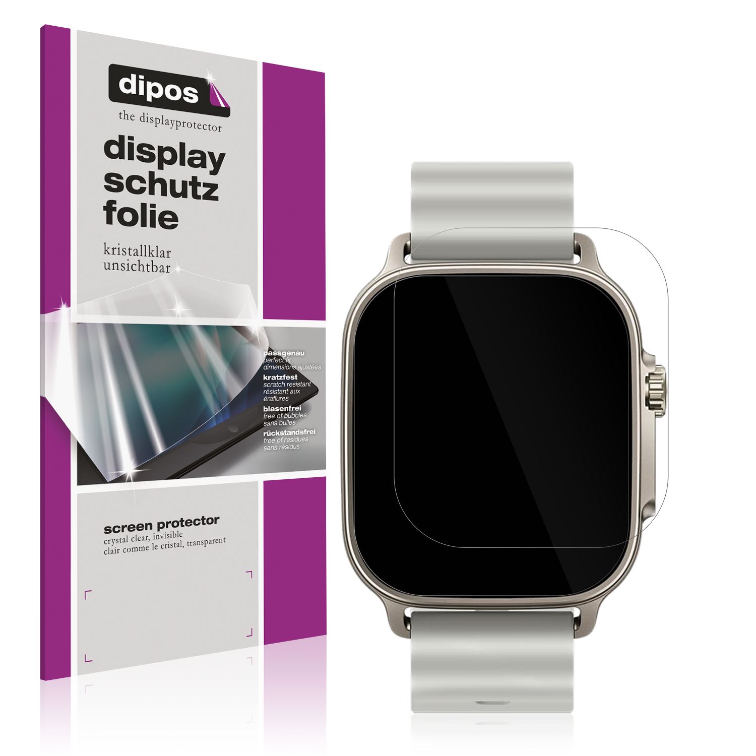 Klare Displayschutzfolie von dipos passend für Realme Watch 5, präziser Zuschnitt und blasenfrei montiert