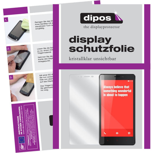 Klare Displayschutzfolie von dipos passend für Redmi Note 4G Xiaomi, präziser Zuschnitt und blasenfrei montiert