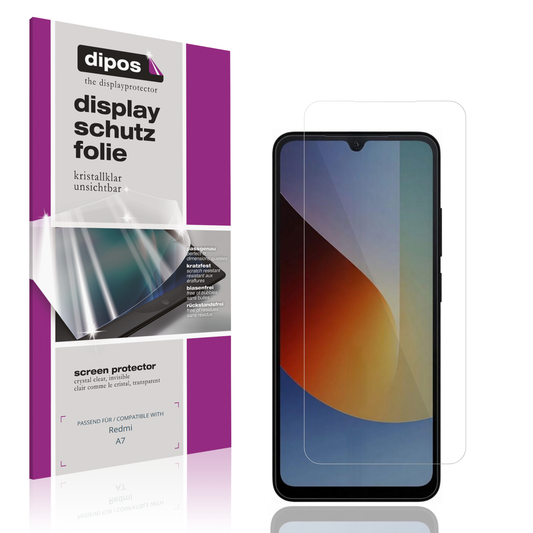Klare Displayschutzfolie von dipos passend für Redmi A7, präziser Zuschnitt und blasenfrei montiert