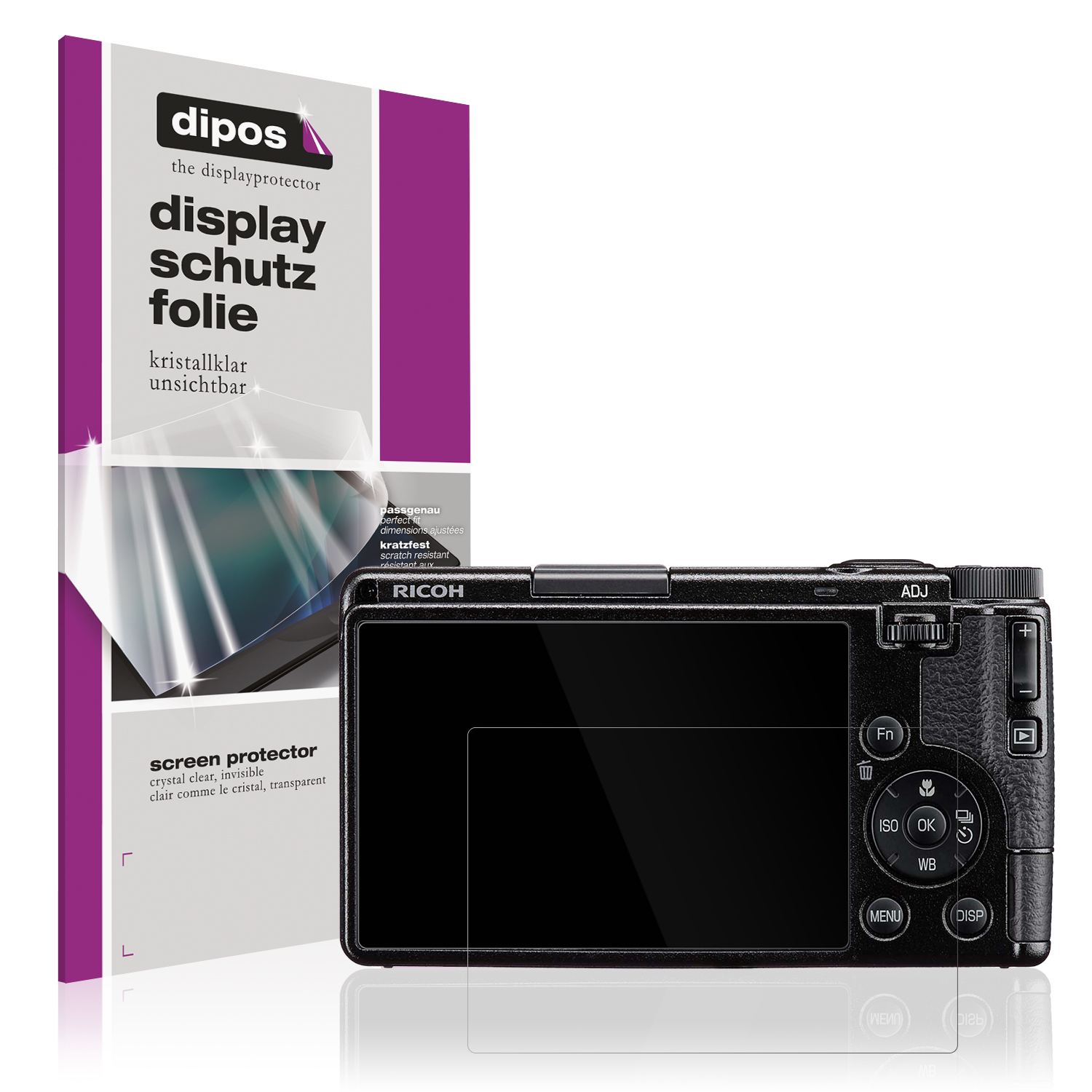 Klare Displayschutzfolie von dipos passend für Ricoh GR IV, präziser Zuschnitt und blasenfrei montiert