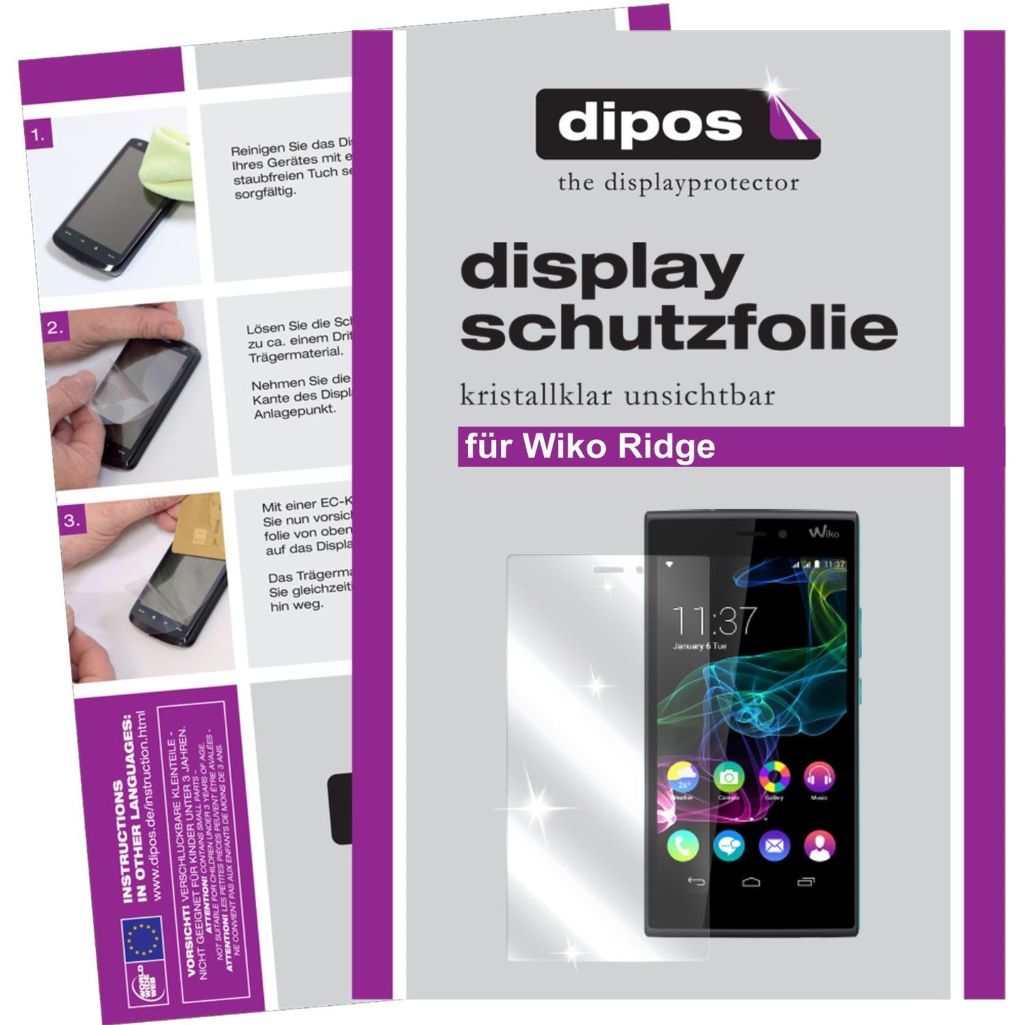 Klare Displayschutzfolie von dipos passend für Ridge Fab 4G Wiko, präziser Zuschnitt und blasenfrei montiert