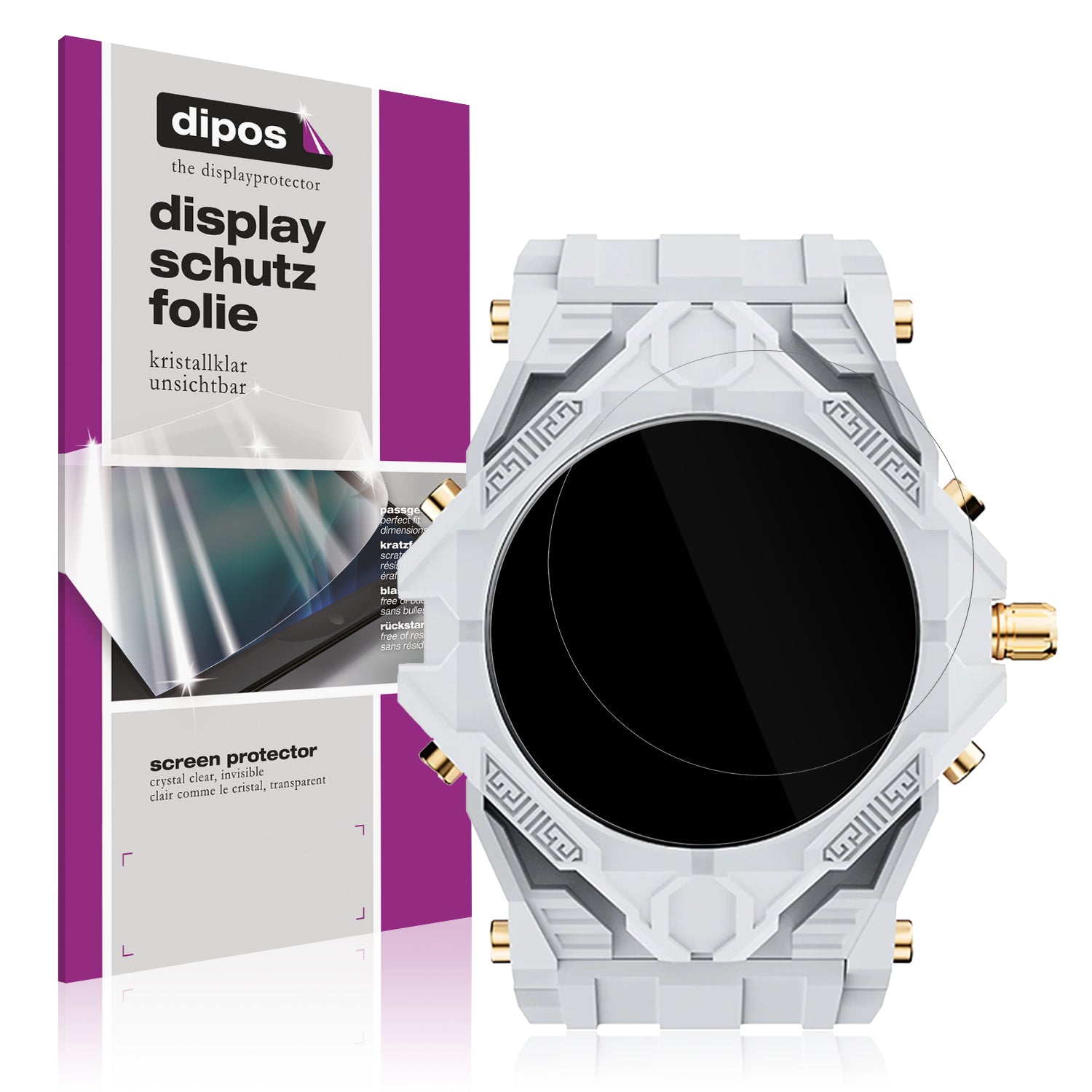 Klare Displayschutzfolie von dipos passend für Rogbid T.rex Smartwatch, präziser Zuschnitt und blasenfrei montiert