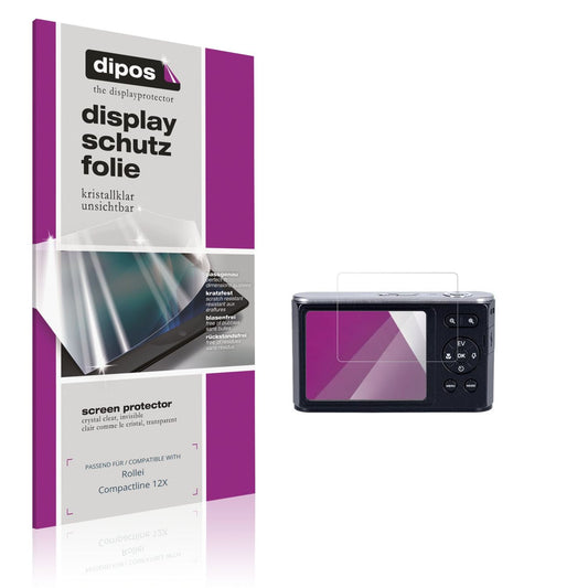 Klare Displayschutzfolie von dipos passend für Rollei Compactline 12X, präziser Zuschnitt und blasenfrei montiert
