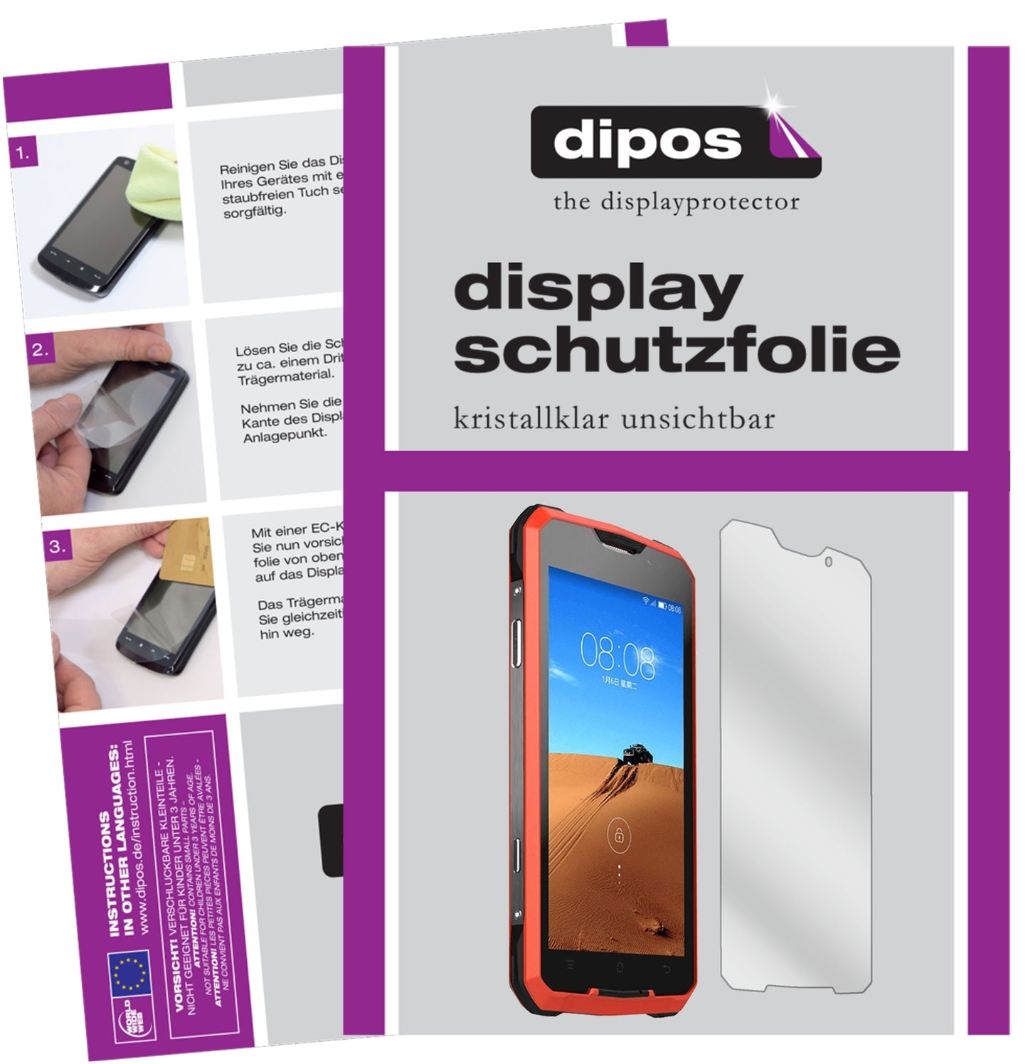Klare Displayschutzfolie von dipos passend für Rugum V1, präziser Zuschnitt und blasenfrei montiert