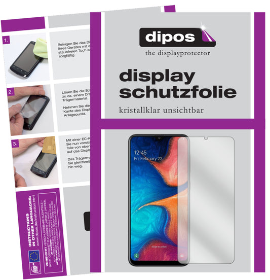 Klare Displayschutzfolie von dipos passend für Samsung Galaxy A20, präziser Zuschnitt und blasenfrei montiert