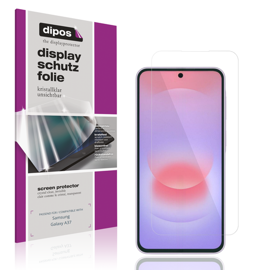 Klare Displayschutzfolie von dipos passend für Samsung Galaxy A37, präziser Zuschnitt und blasenfrei montiert