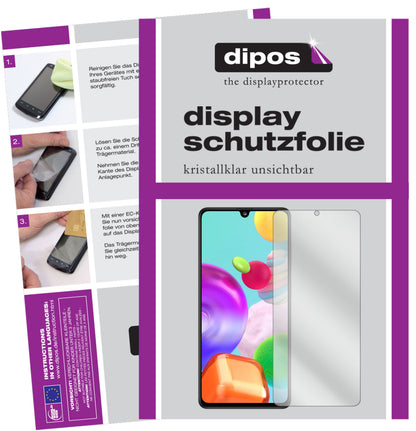 Klare Displayschutzfolie von dipos passend für Samsung Galaxy A41, präziser Zuschnitt und blasenfrei montiert