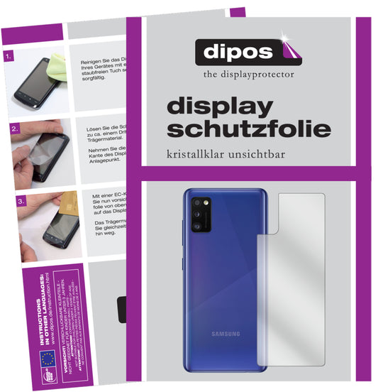 Klare Displayschutzfolie von dipos passend für Samsung Galaxy A41 Rückseite, präziser Zuschnitt und blasenfrei montiert