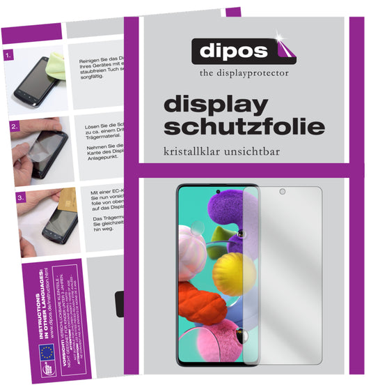 Klare Displayschutzfolie von dipos passend für Samsung Galaxy A51, präziser Zuschnitt und blasenfrei montiert