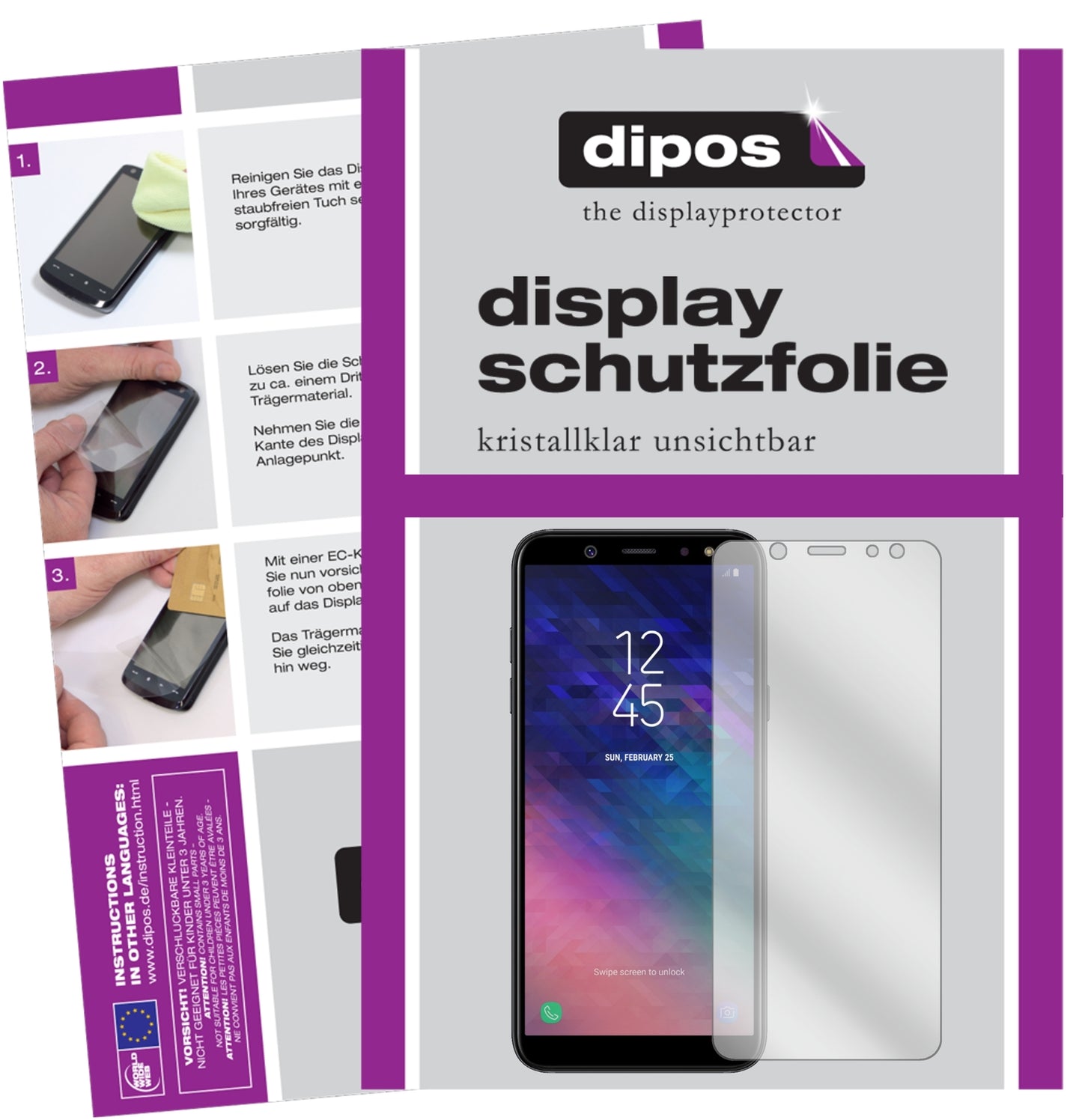 Klare Displayschutzfolie von dipos passend für Samsung Galaxy A6 Plus (2018), präziser Zuschnitt und blasenfrei montiert