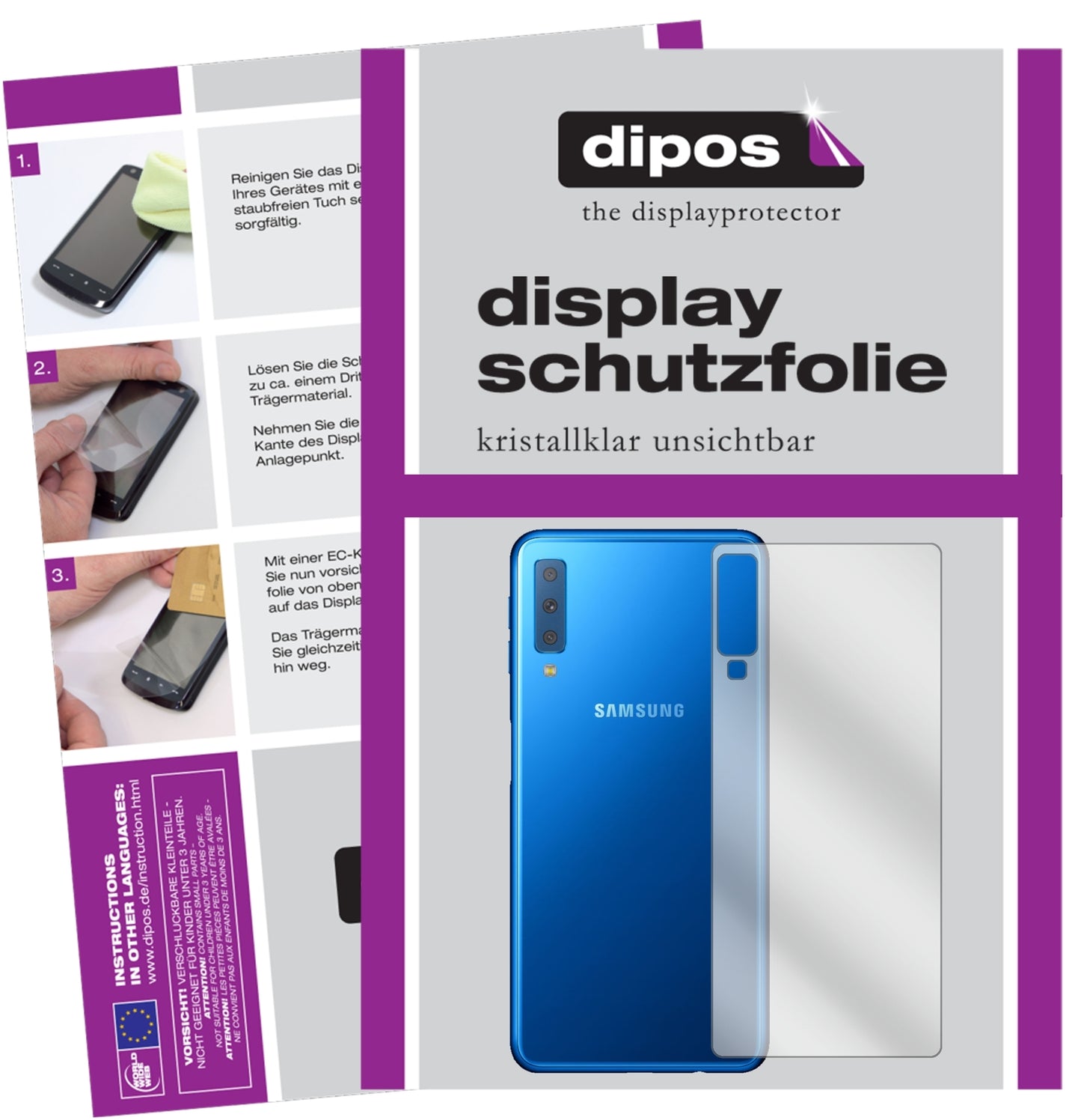 Klare Displayschutzfolie von dipos passend für Samsung Galaxy A7 (2018) Rückseite, präziser Zuschnitt und blasenfrei montiert