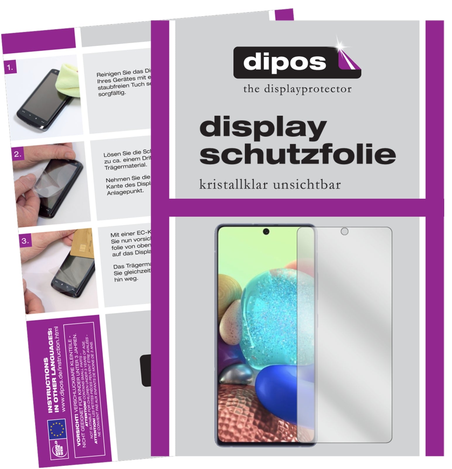 Klare Displayschutzfolie von dipos passend für Samsung Galaxy A71 5G, präziser Zuschnitt und blasenfrei montiert