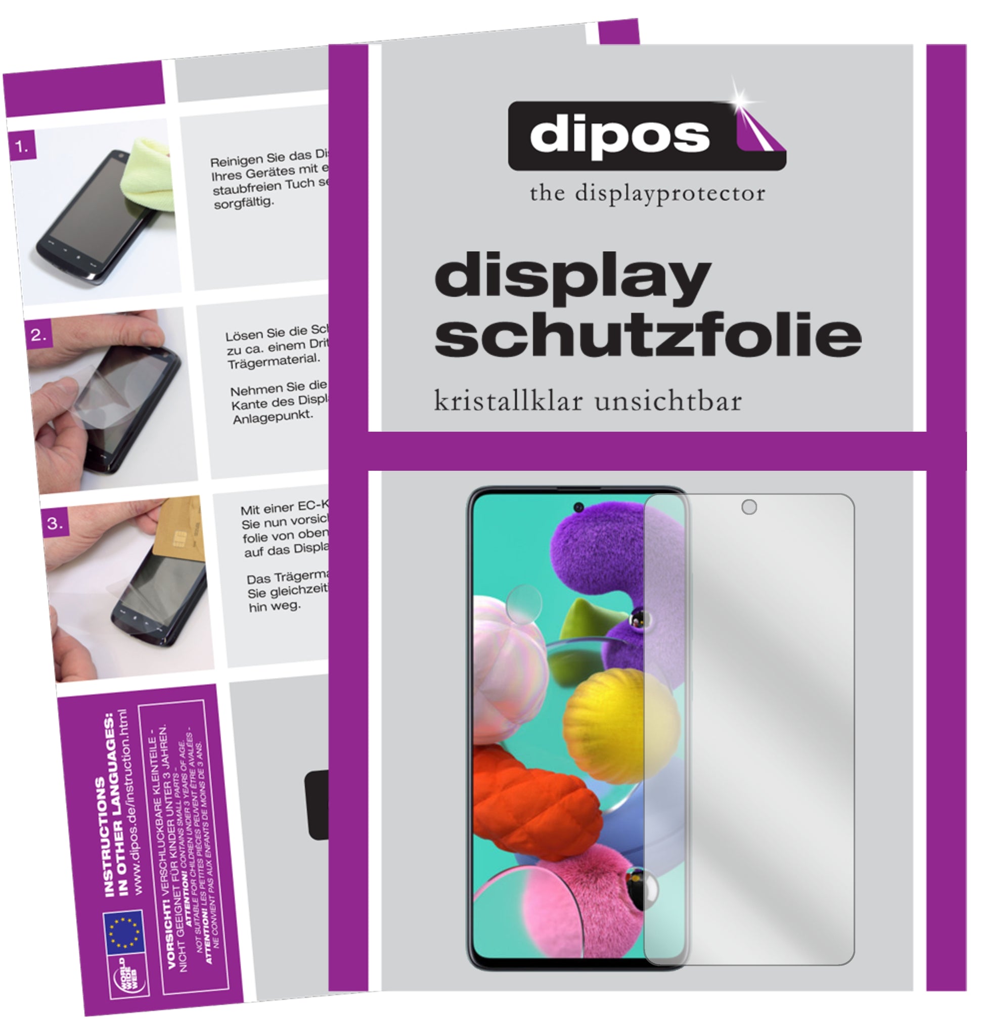 Klare Displayschutzfolie von dipos passend für Samsung Galaxy A71, präziser Zuschnitt und blasenfrei montiert