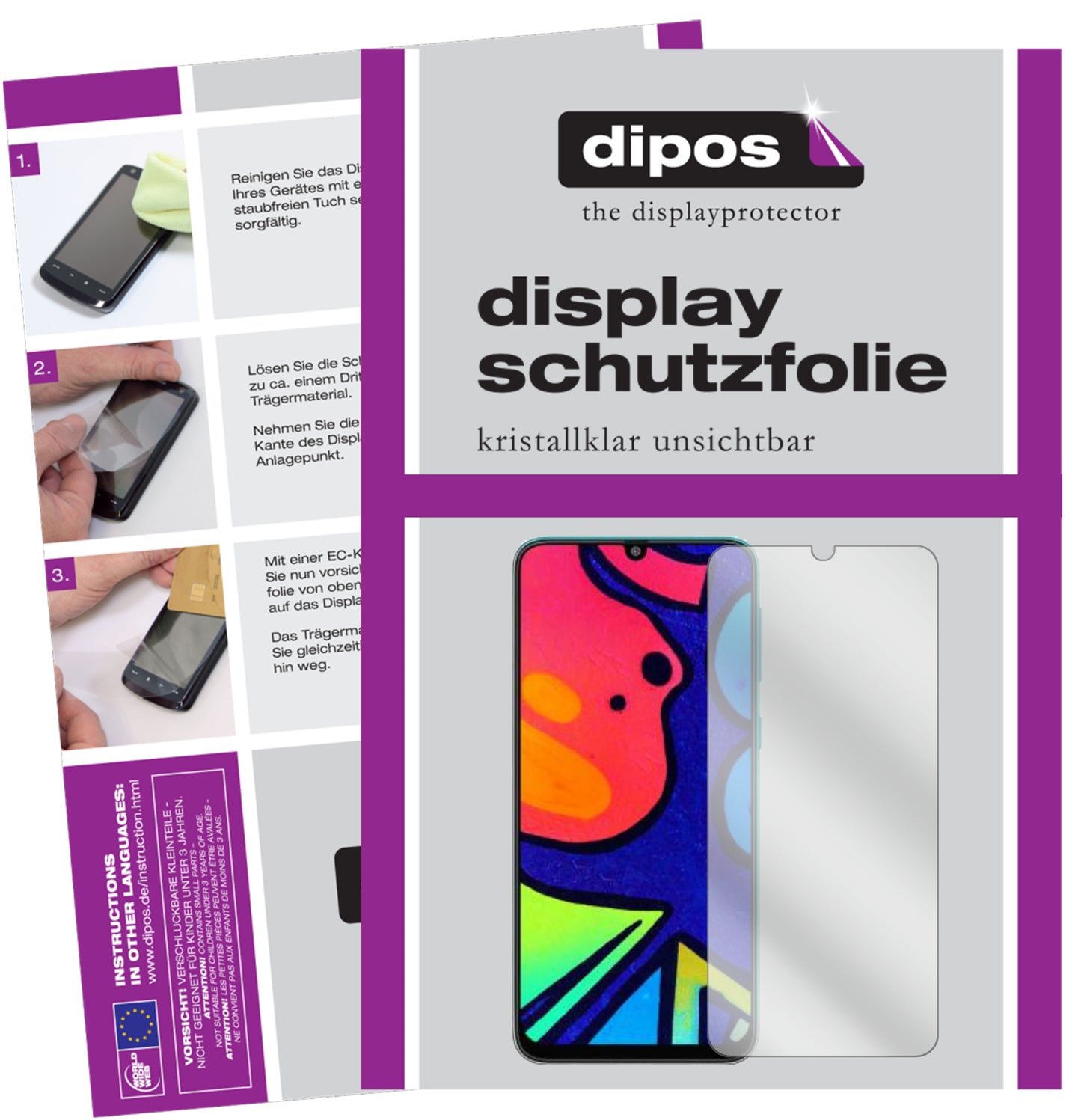 Klare Displayschutzfolie von dipos passend für Samsung Galaxy F41, präziser Zuschnitt und blasenfrei montiert