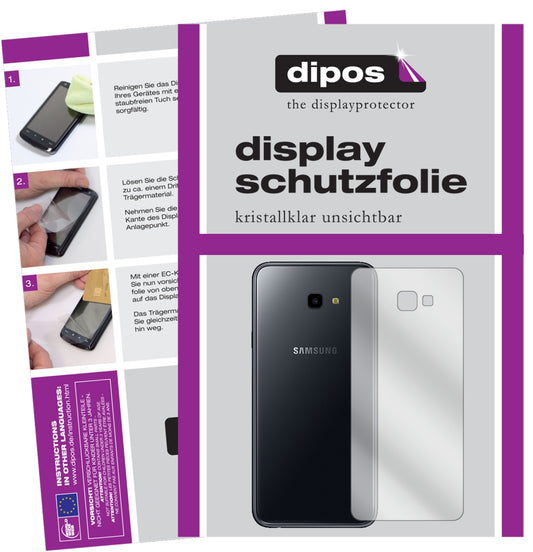 Klare Displayschutzfolie von dipos passend für Samsung Galaxy J4 Plus (2018) Rückseite, präziser Zuschnitt und blasenfrei montiert